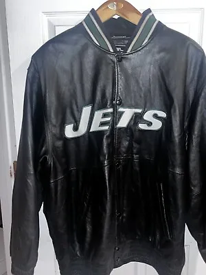2XL Starter Pro Line NY JETS Bomber LEATHER Jacket Coat NFL Letterman  • $45