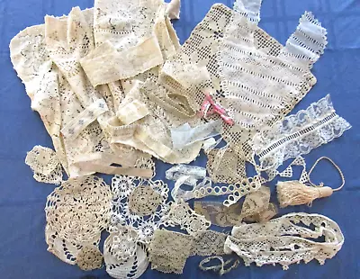 Lot # 104  Vntg. Lace Trim Doilies Crochet Table Runner Collar Tassel And Pieces • $29.99