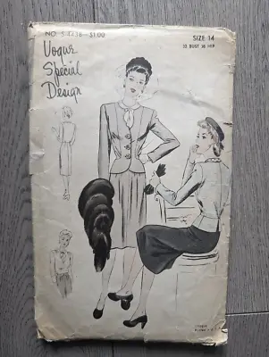 Vogue Special Design S4438/ Bust 32/ Suit & Blouse/ Vintage 1940s Sewing Pattern • $18.29