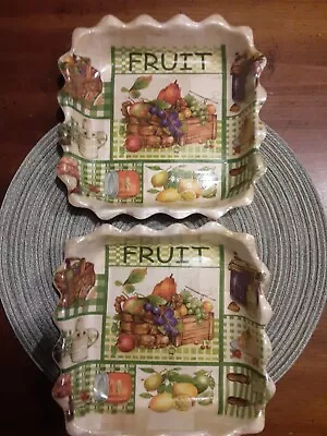 VTG Pomerant Lot Of 2 Wooden Bamboo Square Bowls Fruit Baskets • $10