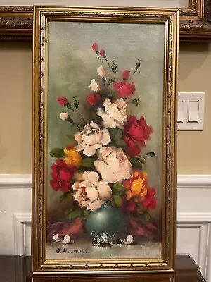 Vintage Mid Century Original Oil Painting Still Life Floral - Signed G Hunther • $150