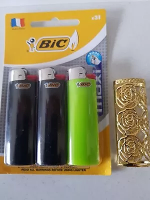 Bic Lighters  Pk 3 With Gold Or Silver Metal Lighter Case  • $21.95