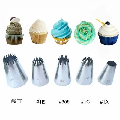 5pcs Large Metal Icing Piping Nozzle Tips Baking Cake Cream Decorating Tips Tool • £5.29