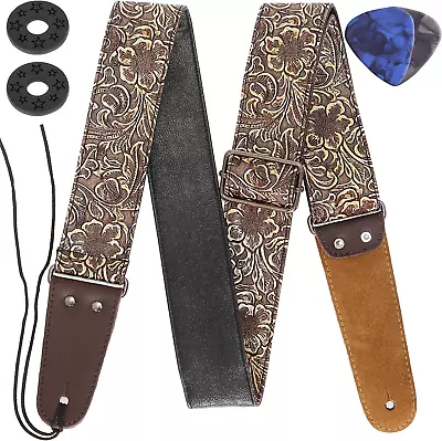 Guitar Strap Stamped Leather Guitar Strap PU Leather Western Vintage 60'S Retro • $23.24