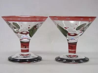 2 Mini Martini Stem Liquor Shot Glasses With Olives * 100s More Glasses In Store • $21.97