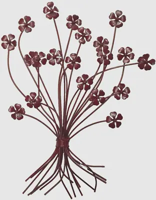 Contemporary Metal Wall Art Decor Sculpture Tree Flowers Fence Red 58cm Height • £28