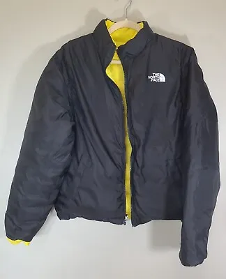 RARE North Face 900 DOWN JACKET Womens Sz Large Yellow Black Reversible  Convert • $195