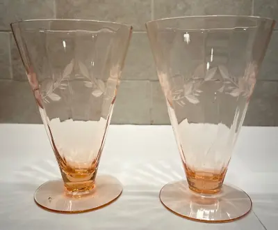 Pair Of Vintage Pink Depression Glass Etched Parfait Glasses • $14.99