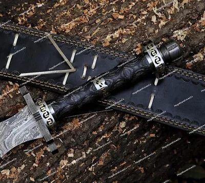 Handmade Damascus Steel Medieval /Viking Valhalla Sword With Leather Sheath • $139