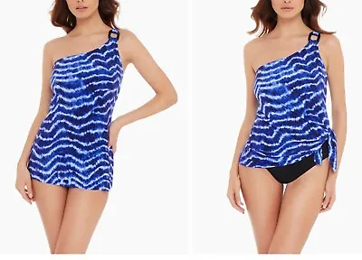 NEW MAGICSUIT 'New Wave Amal' One Shoulder 1-Piece Swim Dress Size 8 Blue $170 • $55.99