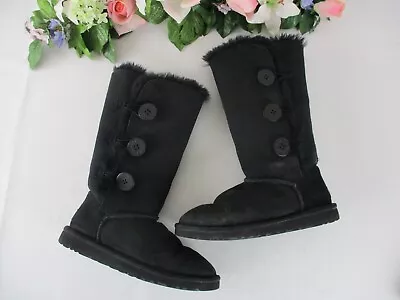 UGG  Bailey Button Triplet Tall Black Suede Sheepskin Boots Size 6 / 37 • $34.95