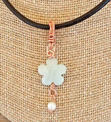 Amazonite Flower  & Freshwater Pearl~ Natural Stone Necklace~ Tropical Vibes • $18