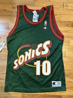 $65 • Buy Vtg NWT Champion Seattle SuperSONICS 10 NATE MCMILLAN Green Jersey Size 44 Large