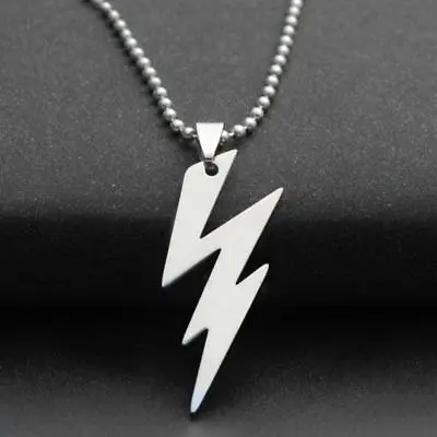 STAINLESS STEEL LIGHTNING BOLT NECKLACE 316L Metal Pendant 70cm Ball Chain NEW • £8.04