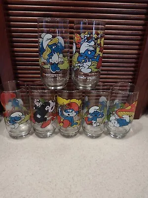 Vintage Smurf Glasses Lot Of 7 Peyo • $32.99