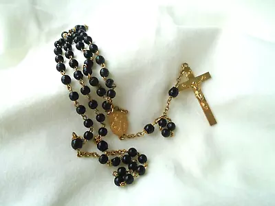 Vintage  Black Catholic Rosary Beads Made In Japan • $10