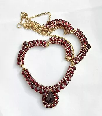 Antique Gilt Sterling Silver 900 Bohemian Garnet Womans Jewelry Necklace 45 Cm • $385