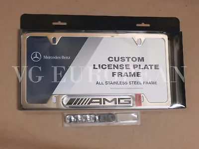 Mercedes-Benz Genuine Polished Stainless Steel License Plate Frame AMG Logo NEW • $42.99