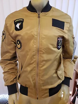 FRIED DENIM NYC Gold Bomber Flight Military Army Air Force Jacket Large • $14.99