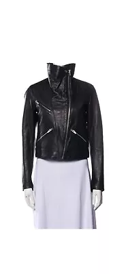 Veda Women's  Black Motorcycle Draped Front Jacket Leather Sleeves Petite Small. • $175