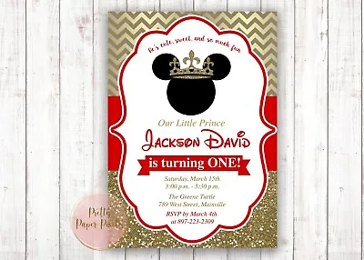 Mickey Mouse Prince First Birthday Invitation 1st First Digital Or Printed • $8.99