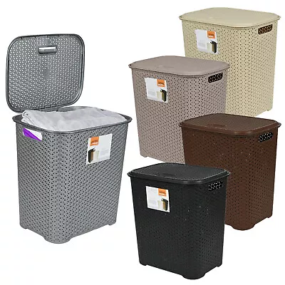 45L Laundry Hamper Basket With Lid Washing Clothes Storage Bin Carrier Linen • £15.59