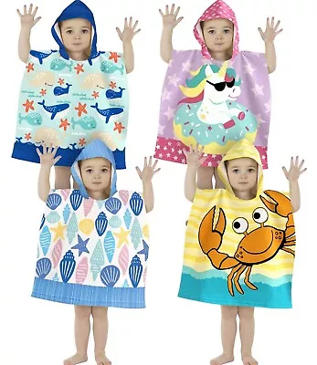 Kids Hooded Towel Poncho - Boys & Girls Changing Robe - Swim Bath Beach Pool • £6.99