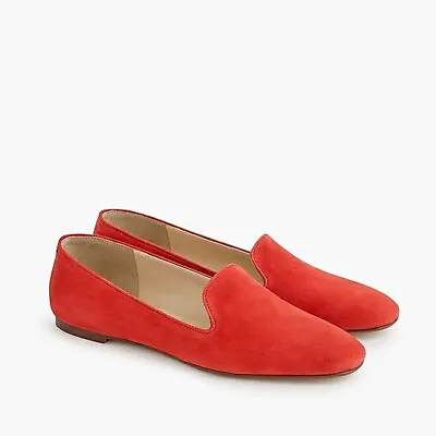 J Crew H5523 Woman's NIB Size 5.5 Red Suede Flats Shoes Smoking  Loafers • $29.99