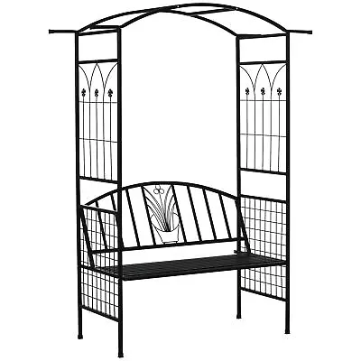 Outsunny Garden Arbour Arch Metal Bench Loveseat Outdoor Patio Plant Climber • £99.99