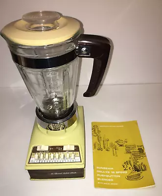 Vintage 1970s Sunbeam Deluxe 16 Speed Blender Harvest Gold Glass Pitcher TESTED • $25.77