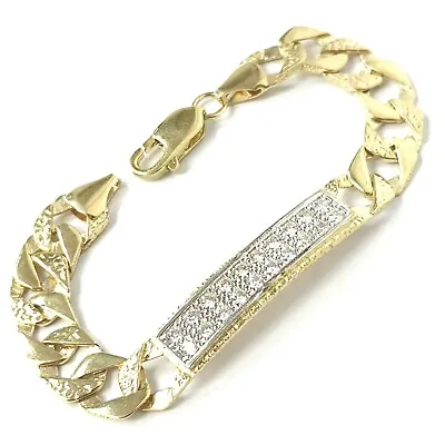 9ct Gold Baby Bracelet Identity Style Kiddies ID Cubic Stones 8.9g 6 Inches • £475