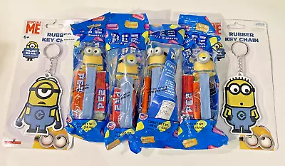 4 Brand New Sealed PEZ Despicable Minions & 2  New Key Chains - Stuart & Bob • $14.49