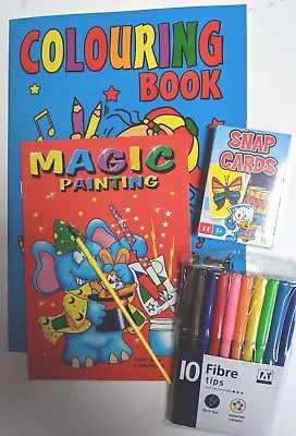 Colouring Book 10 Felt Pens Magic Painting & Brush & Snap Cards Stocking Filler • £5.20