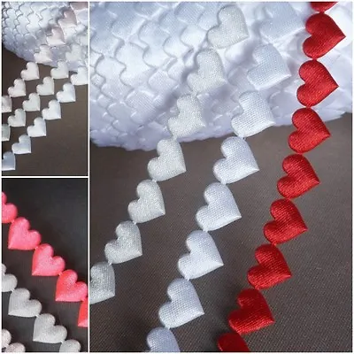 Small Satin 10mm Wide Hearts Love Crafts Ribbon Lace Love Wedding Cut Valentine  • £1.20