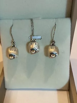 Vintage 925 Sterling Silver Lucky Money Bag Coin Purse Pendant Necklace Earrings • $29.99