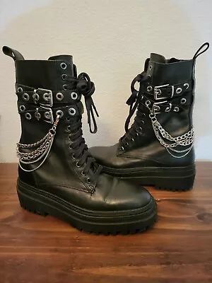 $75 • Buy Zara Combat Boots Detachable Chains Womens Size US 8.5 SZ 39 💕