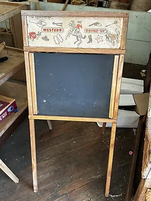 Antique Vintage Children’s Western Round-Up Folding Easel Chalkboard & Desk • $50