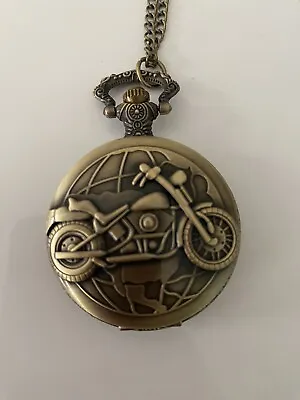 Pocket Watch - NEW - Vintage Style Motorcycle- Gold Color • $14.99