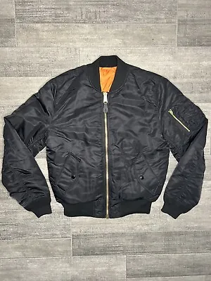 Mens Alpha Industries MA-1 Black Nylon Bomber Jacket Medium • $89.99