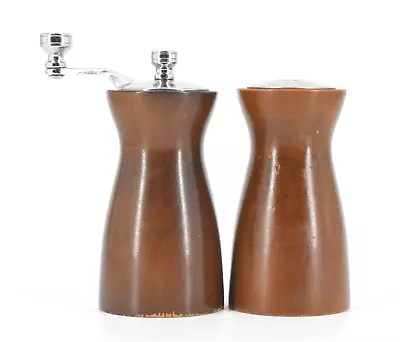 VTG Olde Thomson Walnut Salt Shaker Pepper Grinder Hourglass Shape Stainless 4  • $15