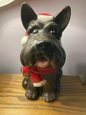 BLACK SCOTTIE TERRIER~DOG COOKIE JAR CHRISTMAS SANTA ~CERAMIC~12 Inch • $19.99