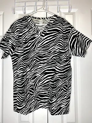 Banana Scrub Top Zebra Stripe Print Medium 22.5x28 Cotton Pockets • $9.74