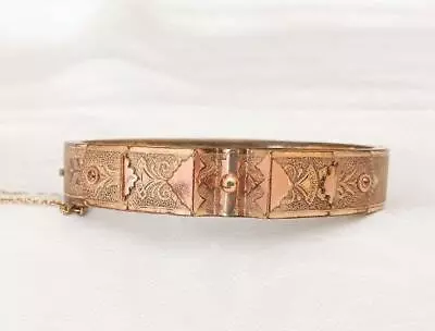 Vintage Victorian Yellow Rose Gold Fill Bangle Bracelet Etched Floral Hinged • $89.99