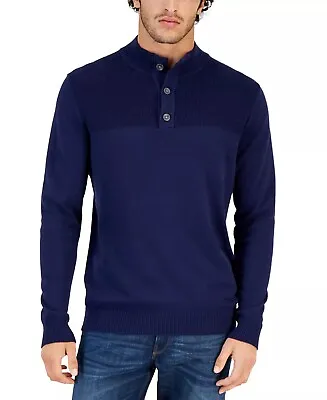 CLUB ROOM Sweater Mens 2XL Navy Blue Button Mock Neck NWT $65 • $6.80