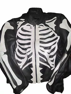 The Alley Chicago Size 46 SKELETON BONES WHITE ON BLACK LEATHER JACKET • $100