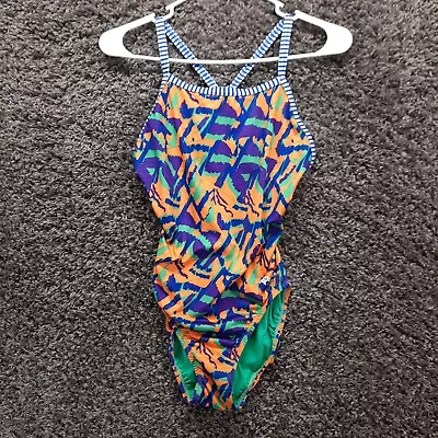 $11.70 • Buy Dolfin Swimsuit Women 36 Blue Orange Abstract One Piece Stretch Swim Wear