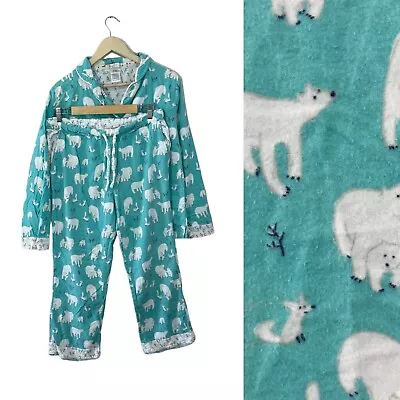 Munki Munki Medium Flannel Pajama SET Top Pants Polar Bears Arctic Fox Womens • $27.99
