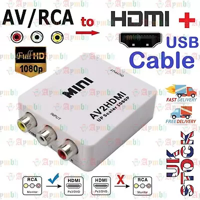 £5.49 • Buy RCA CVBS AV To HDMI 1080P Video Audio Composite Converter Mini Adapter HDTV/DVD