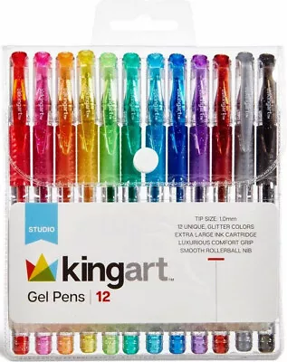 12 Glitter Rollerball Gel Pens 12 Sparkling Colors With Soft-Grip Comfort NEW • $7.81