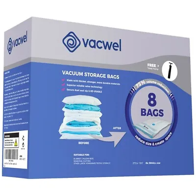 $16.99 • Buy 8 X ( 27x19 Inch ) VACWEL Vacuum Storage Bags Travel Space Saver With Hand Pump